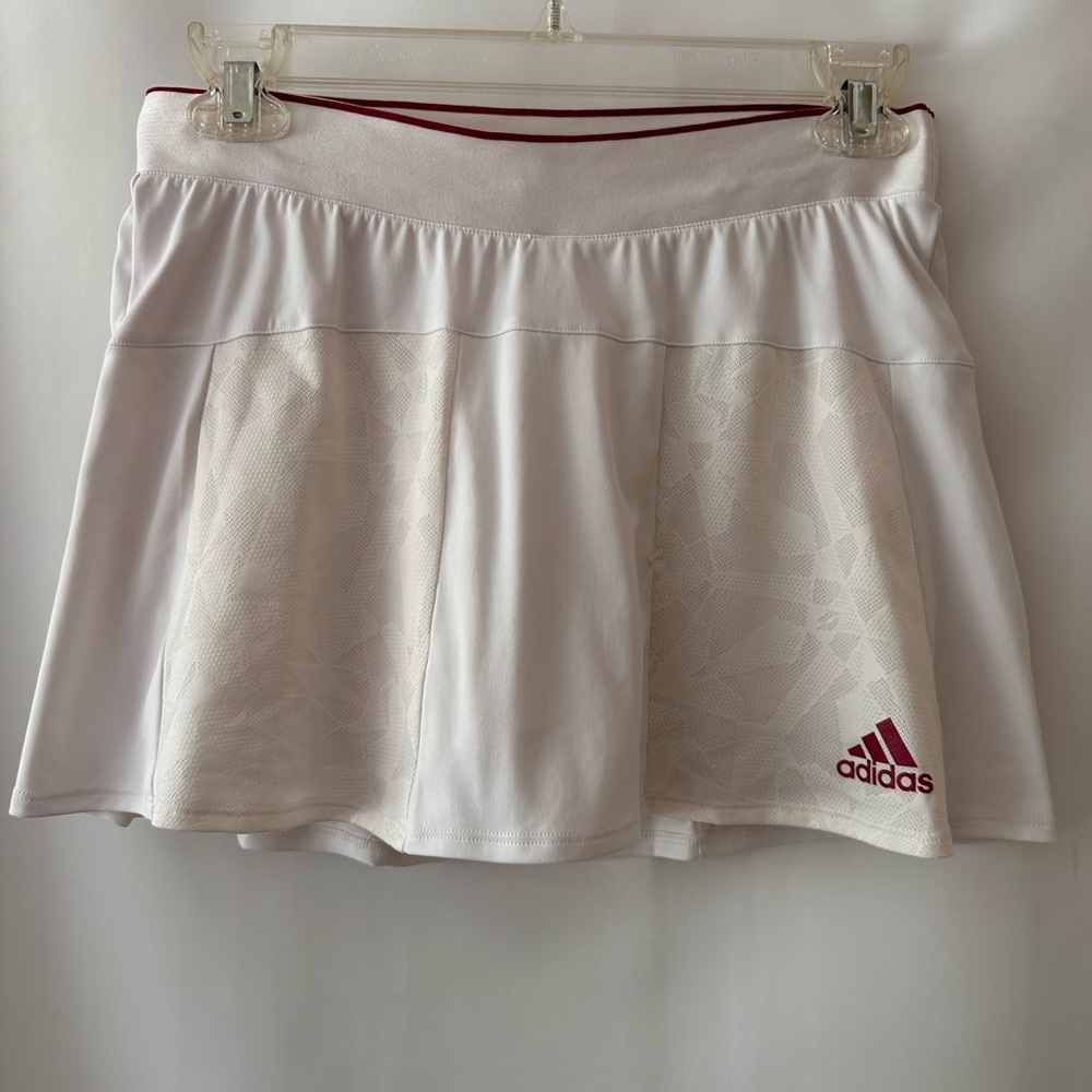 Adidas White Tennis Pickleball Skirt with Dark Pink Accents